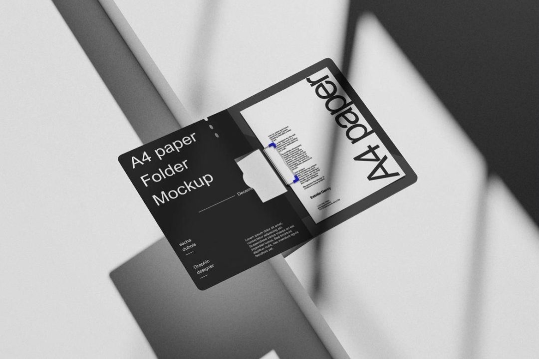 4款时尚办公文件夹A4海报信纸VI展示效果图PS贴图样机模板素材 A4 Paper Folder Mockup 样机素材 sucaiwan.com