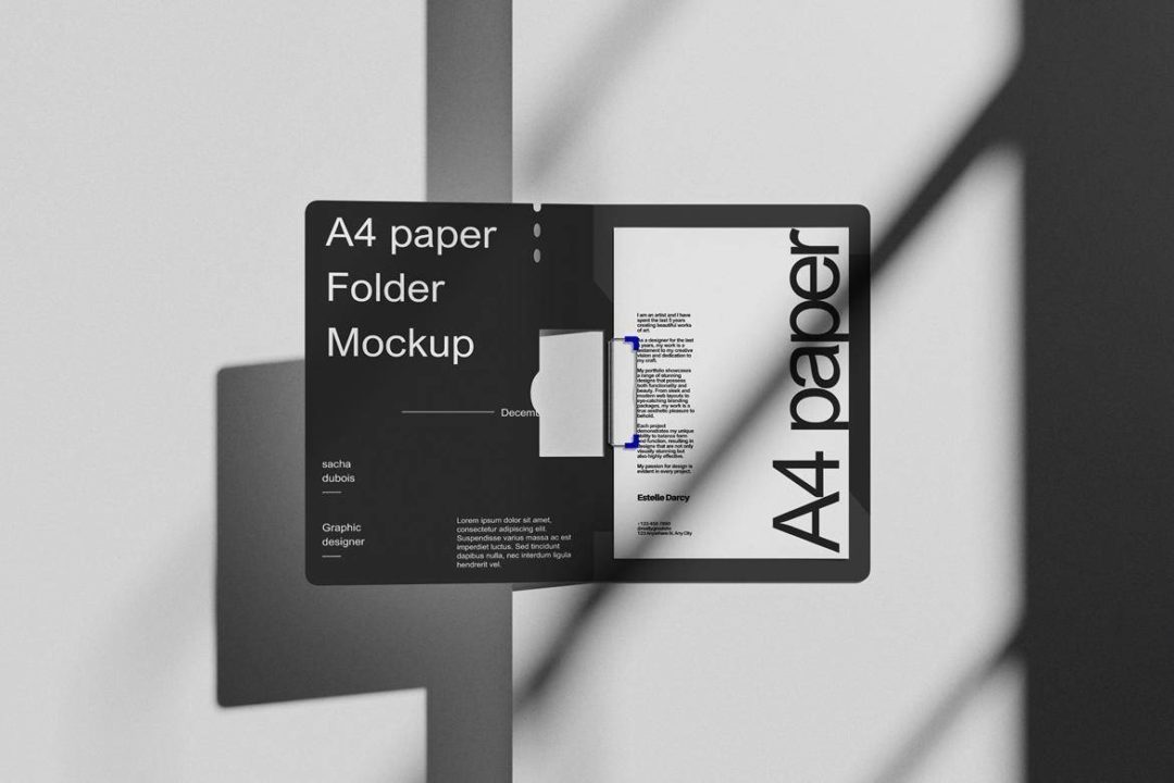 4款时尚办公文件夹A4海报信纸VI展示效果图PS贴图样机模板素材 A4 Paper Folder Mockup 样机素材 sucaiwan.com