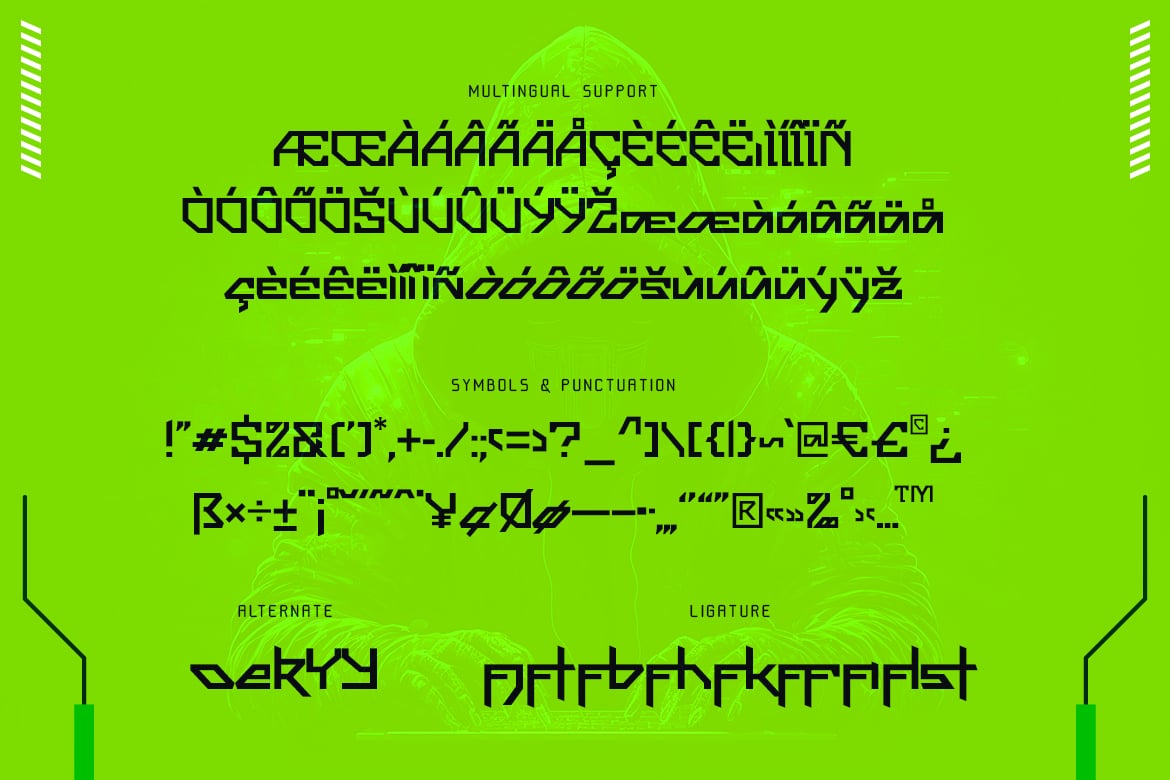 未来科幻赛博朋克海报科技品牌游戏界面设计装饰英文字体安装包 Cybernetic – Cyberpunk Typeface 设计素材 sucaiwan.com