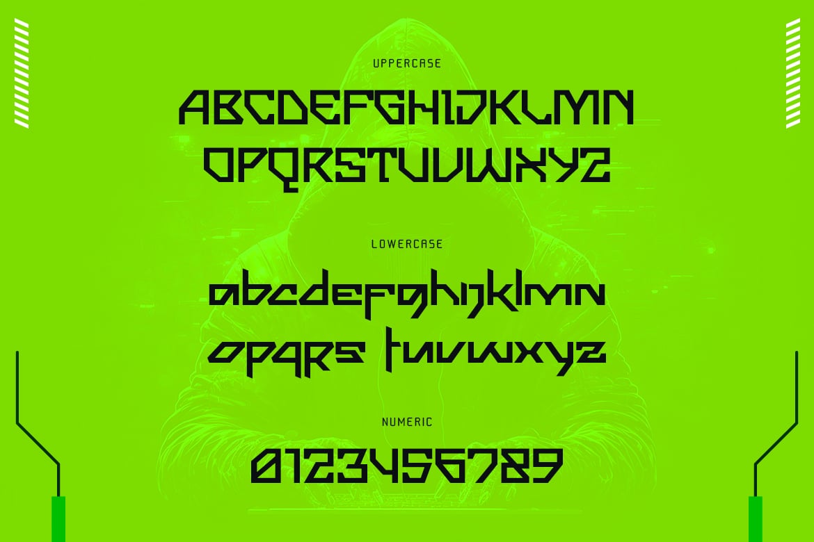 未来科幻赛博朋克海报科技品牌游戏界面设计装饰英文字体安装包 Cybernetic – Cyberpunk Typeface 设计素材 sucaiwan.com