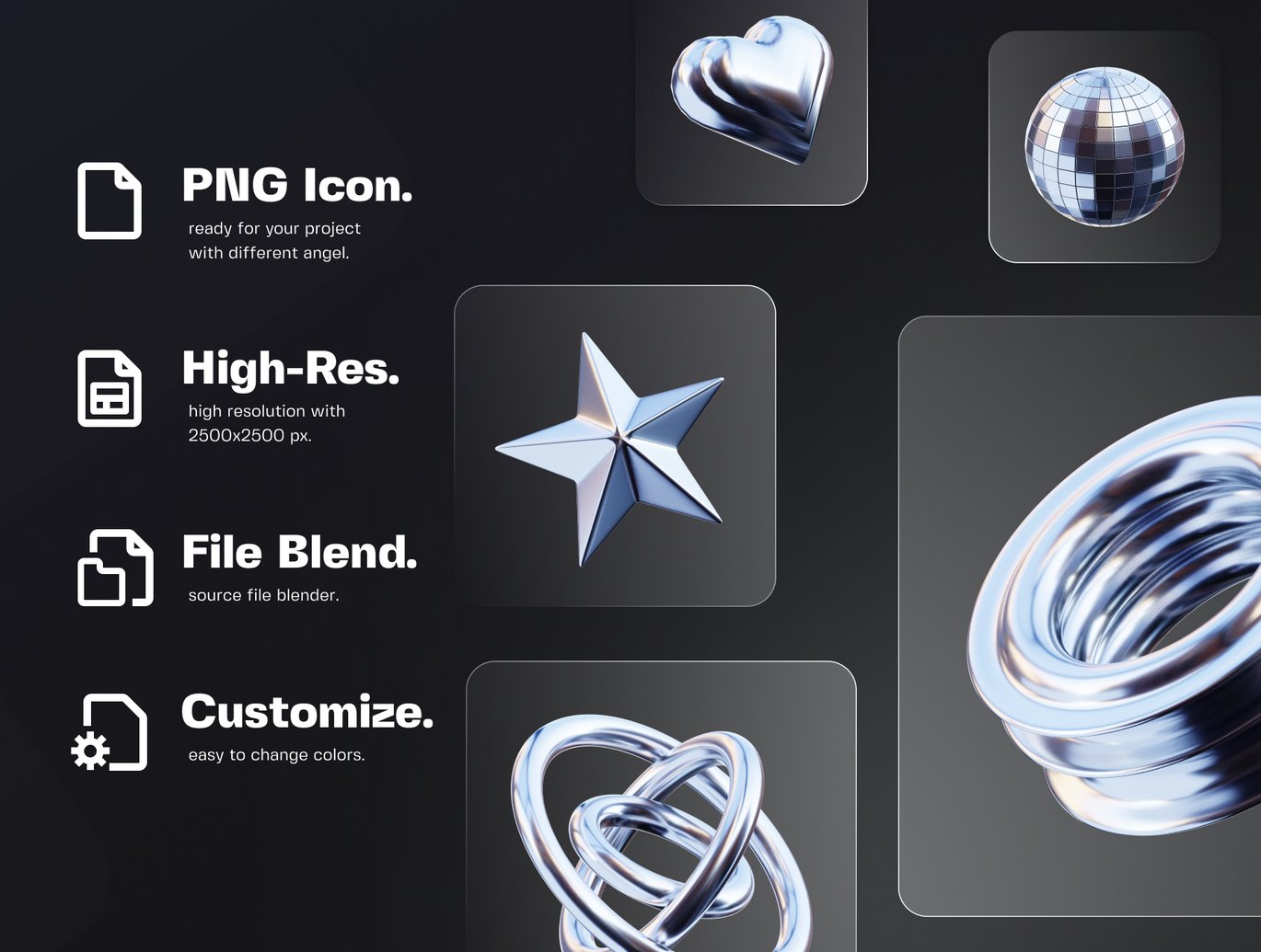 32款未来科幻赛博朋克风抽象艺术3D立体金属银色几何图形设计Blender/PNG格式素材 Abstract Silver 3D Illustration Pack 图片素材 sucaiwan.com