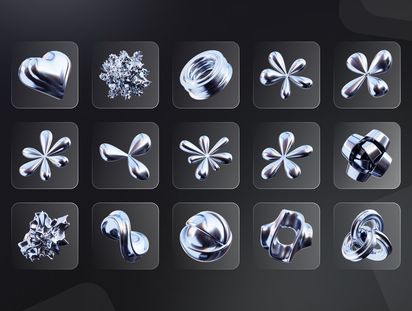 32款未来科幻赛博朋克风抽象艺术3D立体金属银色几何图形设计Blender/PNG格式素材 Abstract Silver 3D Illustration Pack 图片素材 sucaiwan.com