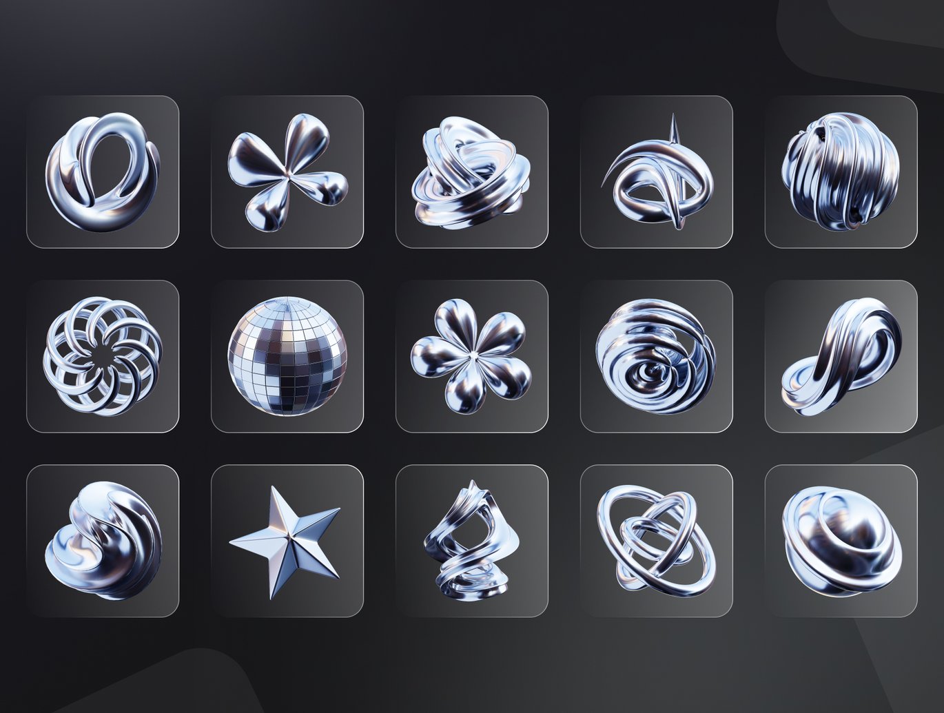 32款未来科幻赛博朋克风抽象艺术3D立体金属银色几何图形设计Blender/PNG格式素材 Abstract Silver 3D Illustration Pack 图片素材 sucaiwan.com