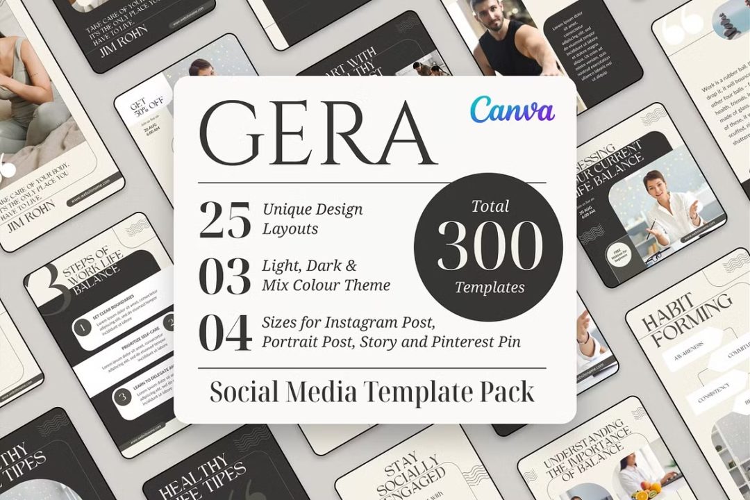 300款极简主义品牌社交媒体推广公众号推文电商海报Canva模板设计素材 Gera – Canva Social Media Templates 幻灯图表 第1张-素材湾丨精选海外优质设计素材资源 300款极简主义品牌社交媒体推广公众号推文电商海报Canva模板设计素材 Gera – Canva Social Media Templates 幻灯图表 sucaiwan.com