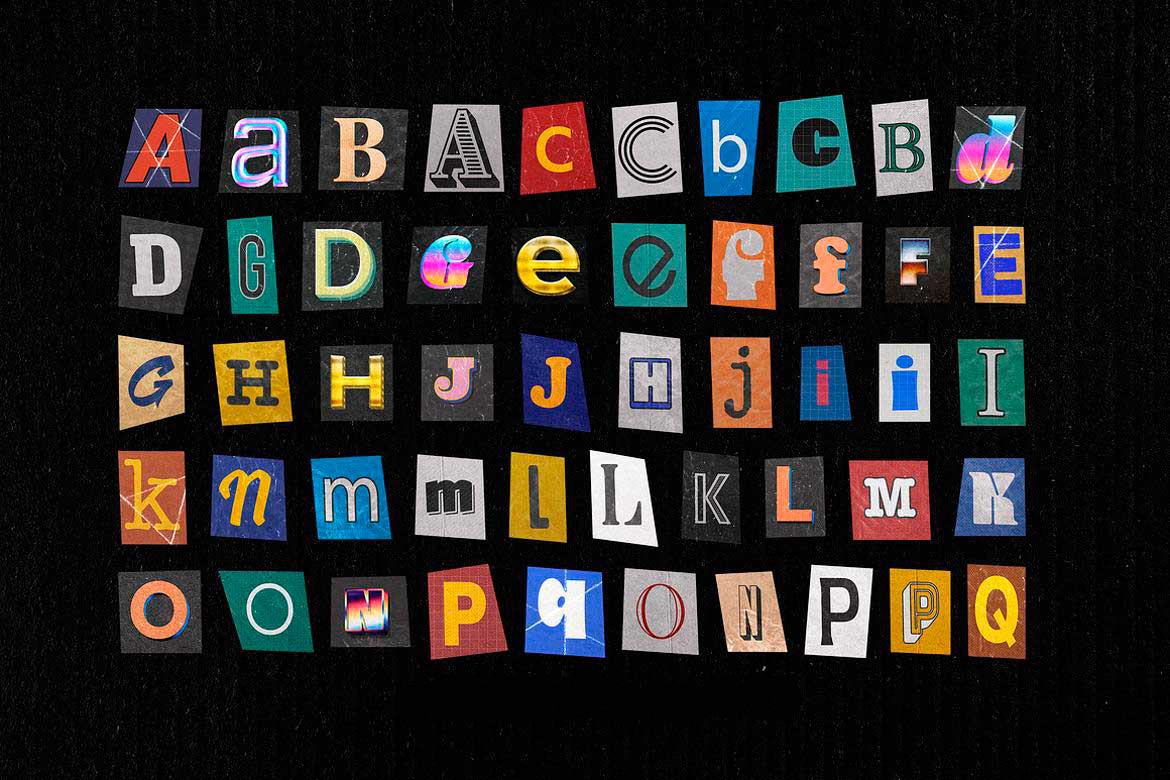 100款复古剪贴拼贴艺术英文字母符号背景图片设计PNG/PSD格式素材 Ransom Letters Collection 图片素材 sucaiwan.com