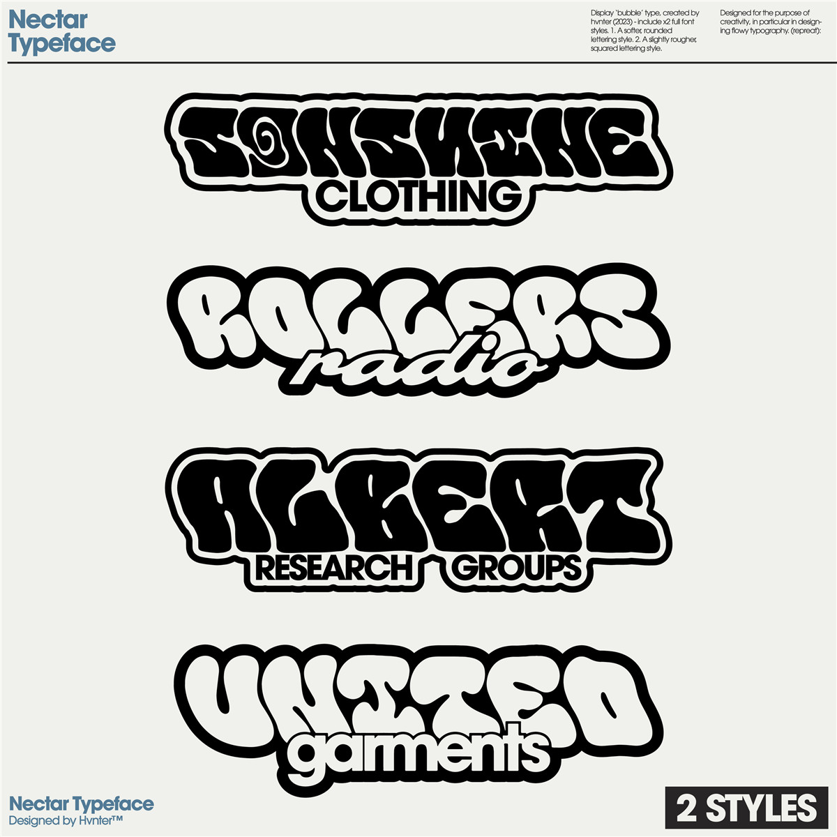 英文字体：复古千禧Y2K风格趣味膨胀气泡涂鸦装饰手写字体 Hvnter Nectar Typeface , sucaiwan.com