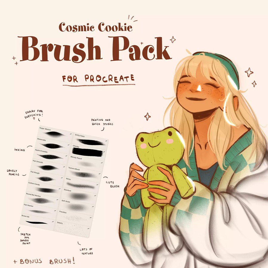 Cosmic Cookie 美式插画笔刷、卡通笔刷、铅笔笔刷、厚涂笔刷、Procreate 笔刷 Cosmic Cookie – Brushes for Procreate 笔刷资源 sucaiwan.com
