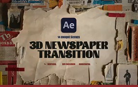 AE模板:14种复古感报纸墙剪裁拼贴艺术3D过渡定格动画无缝转场过渡 3D NEWSPAPER TRANSITION
