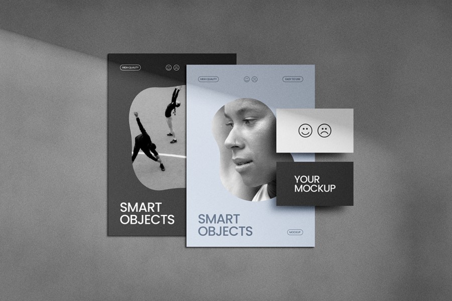 时尚逼真光影叠加办公用品信纸名片海报设计VI贴图效果图PS样机模板 Shadow Overlay Stationery Mockups 样机素材 sucaiwan.com