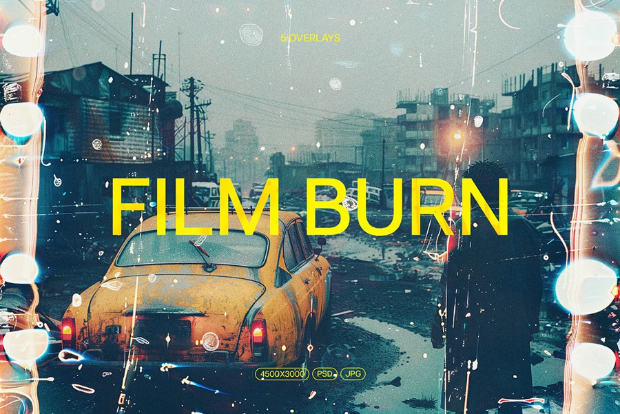 复古电影胶片烧伤融化叠加照片效果PS特效滤镜样机素材 Film Burn Overlay Textures 插件预设 sucaiwan.com