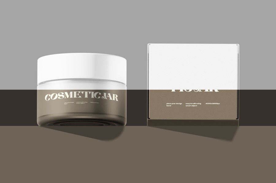 逼真化妆品面霜包装罐包装盒设计展示效果图PS智能贴图样机模板 Cosmetic Jar with Box Mockup 样机素材 第2张-素材湾丨精选海外优质设计素材资源 逼真化妆品面霜包装罐包装盒设计展示效果图PS智能贴图样机模板 Cosmetic Jar with Box Mockup 样机素材 sucaiwan.com