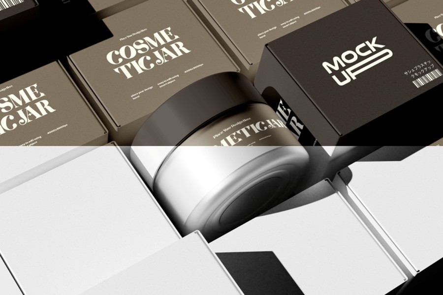 逼真化妆品面霜包装罐包装盒设计展示效果图PS智能贴图样机模板 Cosmetic Jar with Box Mockup 样机素材 第4张-素材湾丨精选海外优质设计素材资源 逼真化妆品面霜包装罐包装盒设计展示效果图PS智能贴图样机模板 Cosmetic Jar with Box Mockup 样机素材 sucaiwan.com