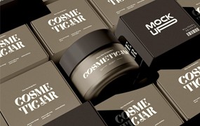 逼真化妆品面霜包装罐包装盒设计展示效果图PS智能贴图样机模板 Cosmetic Jar with Box Mockup
