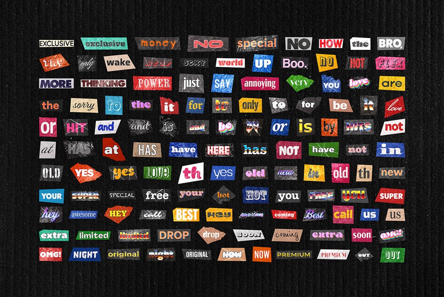 880款潮流复古剪纸拼贴艺术英文字母符号数字PNG免抠图设计素材 Ransom Note Letters Collection 图片素材 sucaiwan.com