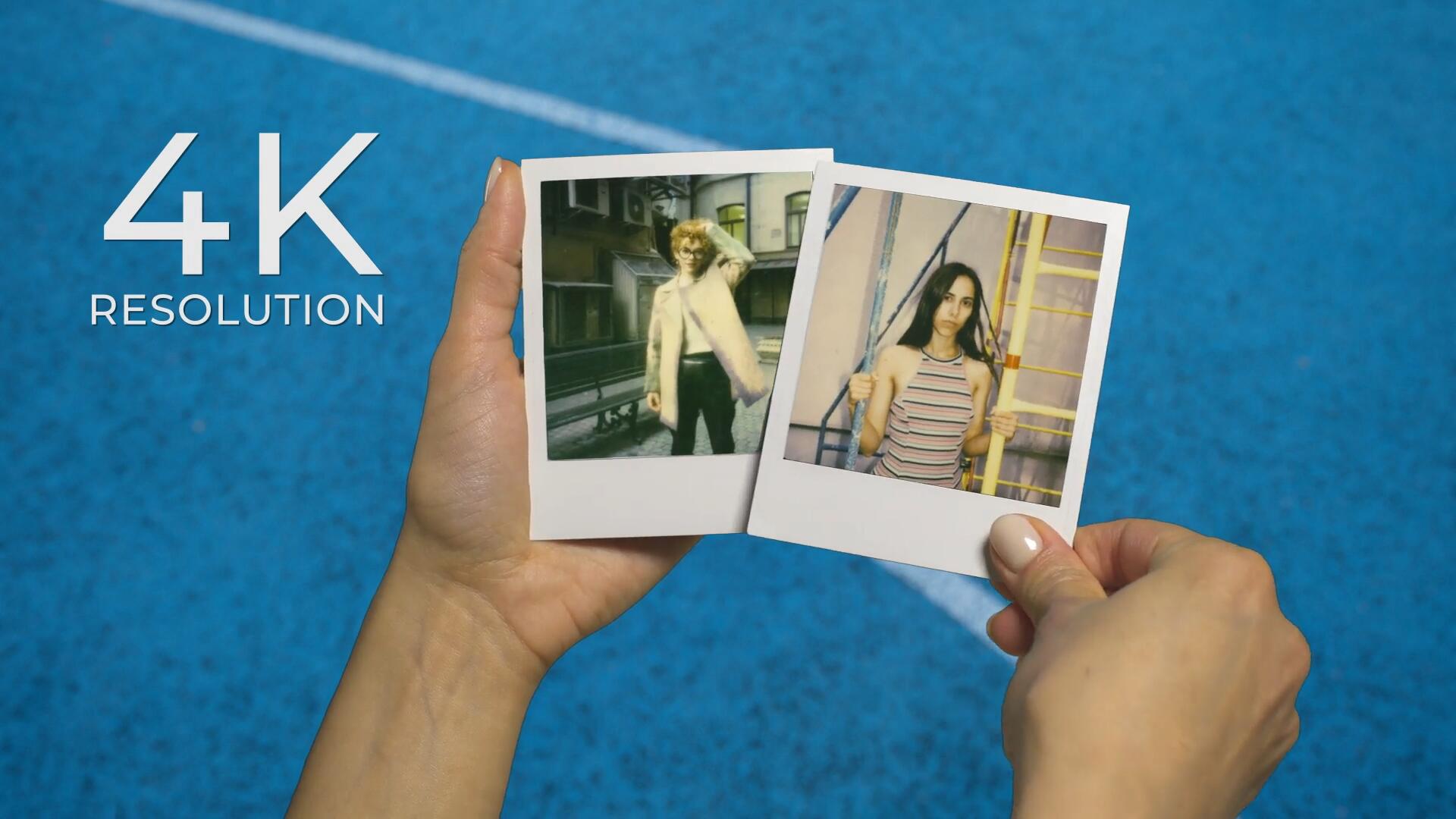 PR模板：5个复古实景手持宝丽来摄影相框照片翻阅展示 , sucaiwan.com