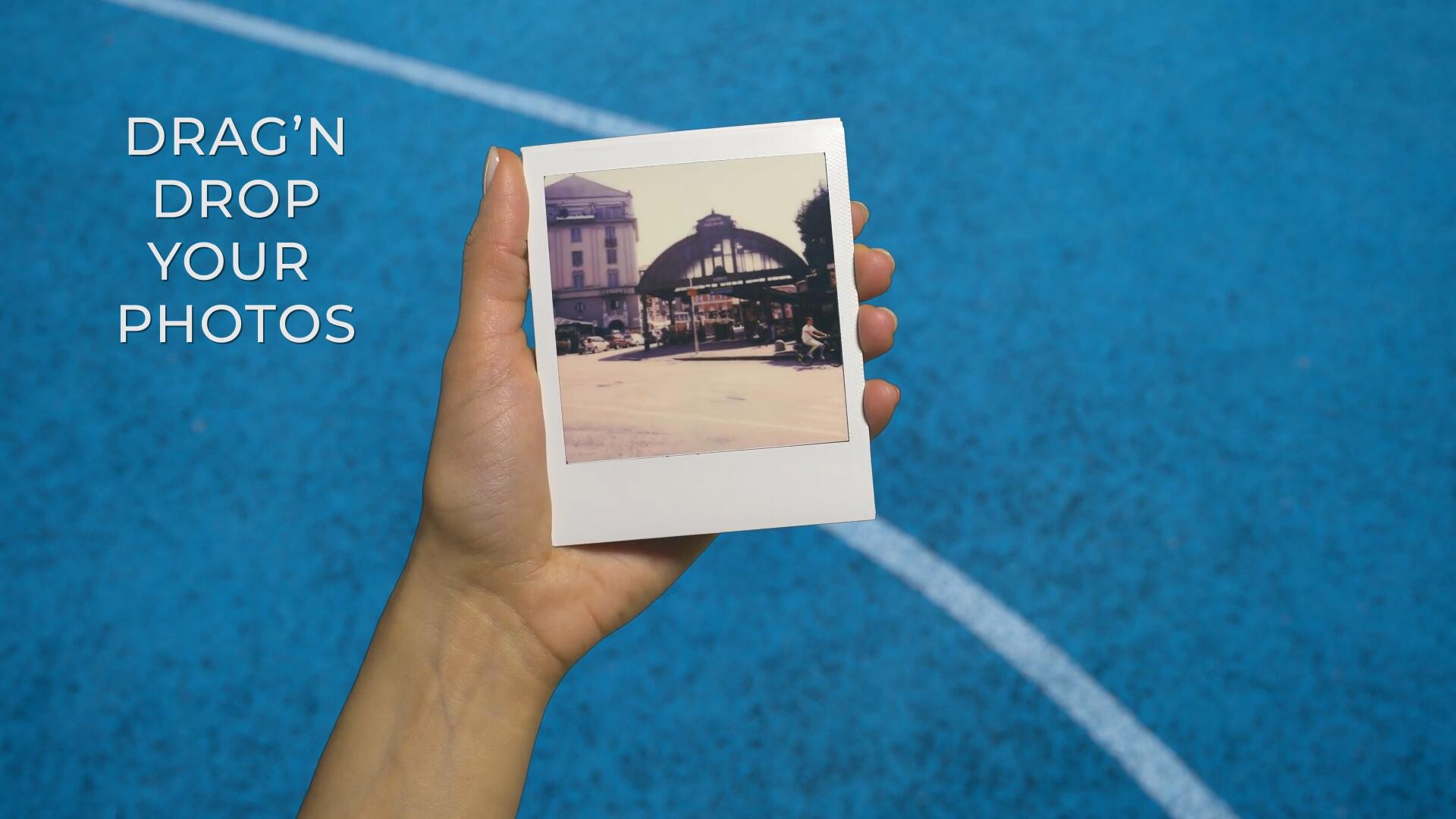 PR模板：5个复古实景手持宝丽来摄影相框照片翻阅展示 , sucaiwan.com