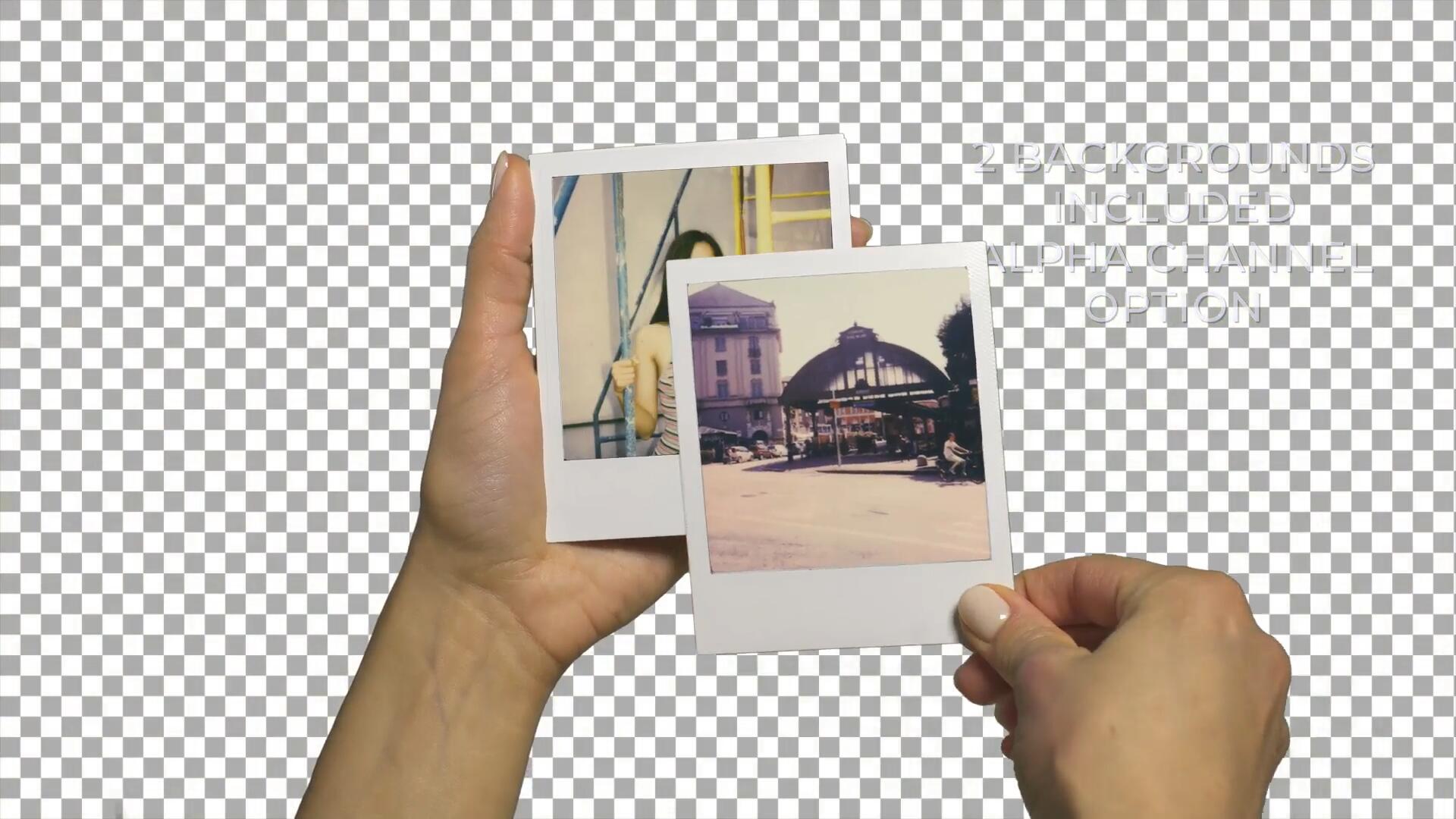 PR模板：5个复古实景手持宝丽来摄影相框照片翻阅展示 , sucaiwan.com