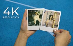 PR模板:5个复古实景手持宝丽来摄影相框照片翻阅展示