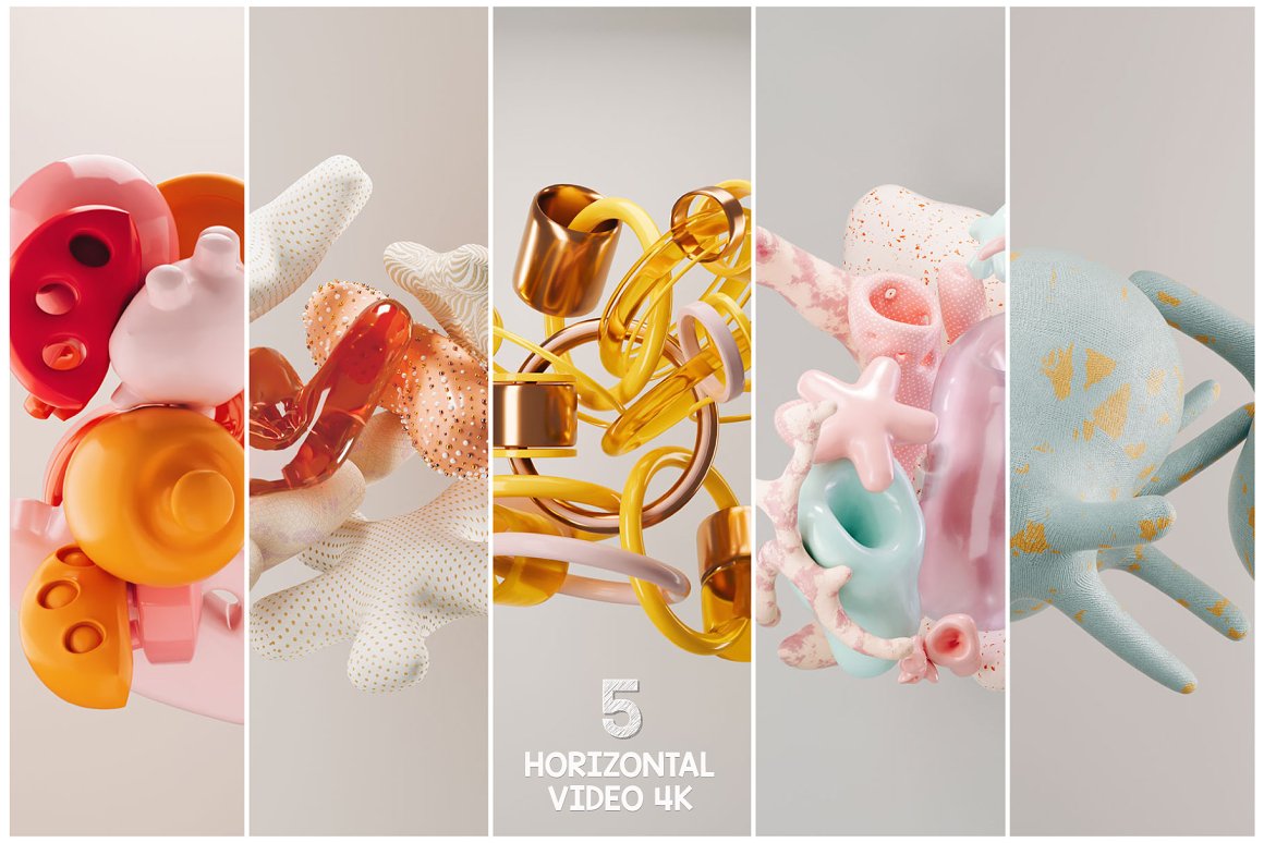 抽象艺术现实未来派3D不规则流体几何玻璃动态视频设计素材套装 Soft Pop Video Image 图片素材 sucaiwan.com