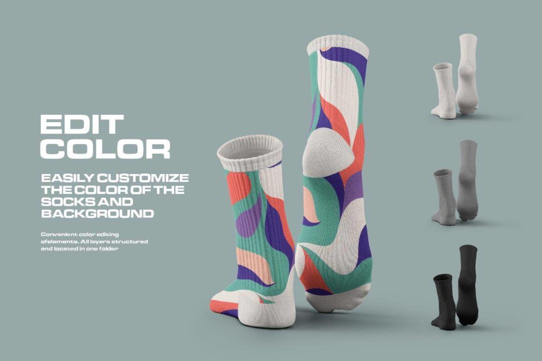 7款时尚中筒袜子印花图案设计展示效果图PSD样机模板素材 7 Mockups Medium Socks in the 3D Style 样机素材 第2张-素材湾丨精选海外优质设计素材资源 7款时尚中筒袜子印花图案设计展示效果图PSD样机模板素材 7 Mockups Medium Socks in the 3D Style 样机素材 sucaiwan.com