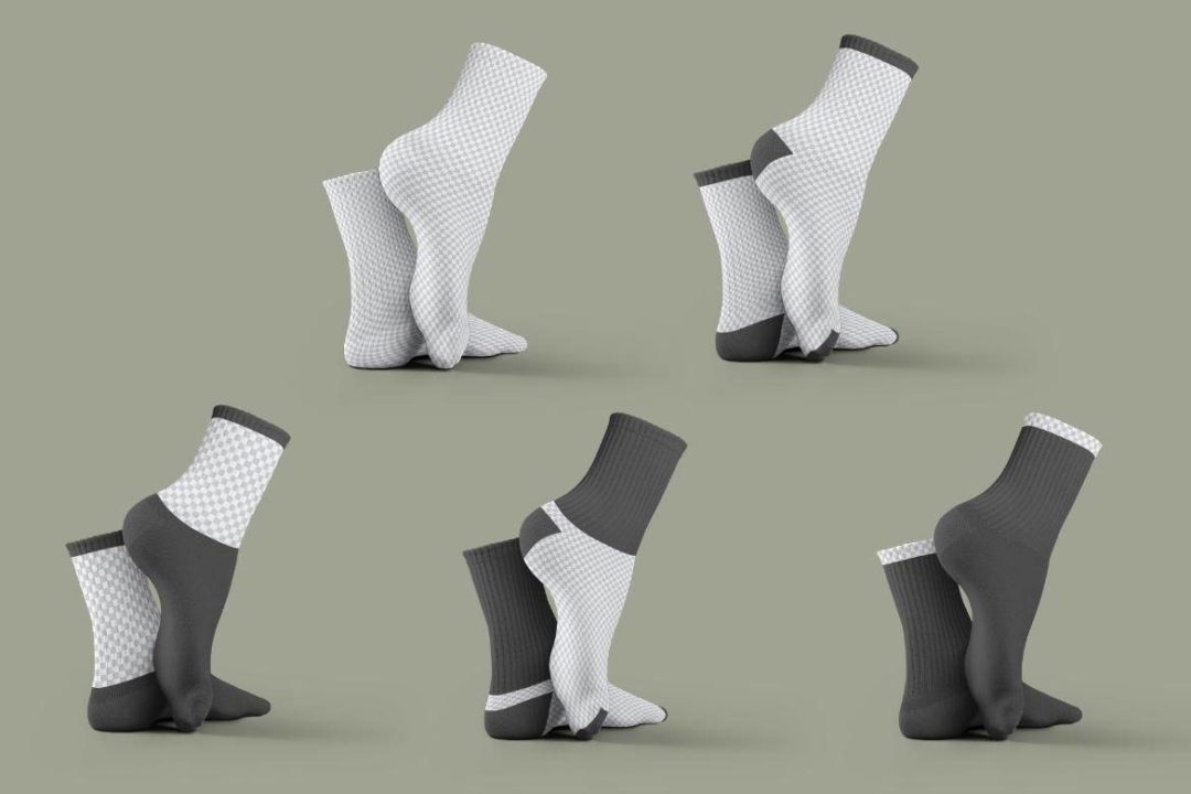 7款时尚中筒袜子印花图案设计展示效果图PSD样机模板素材 7 Mockups Medium Socks in the 3D Style 样机素材 第5张-素材湾丨精选海外优质设计素材资源 7款时尚中筒袜子印花图案设计展示效果图PSD样机模板素材 7 Mockups Medium Socks in the 3D Style 样机素材 sucaiwan.com