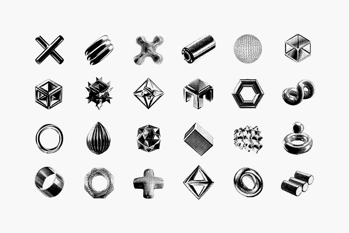 144款新潮复古像素马赛克低保真抽象艺术插画矢量图案AI/PS/PNG格式素材 Dithering Bitmap Vector Shapes Collection 图片素材 sucaiwan.com