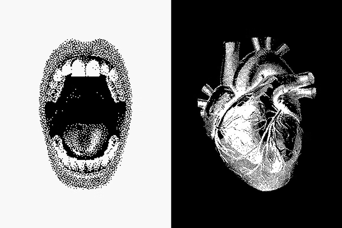 144款新潮复古像素马赛克低保真抽象艺术插画矢量图案AI/PS/PNG格式素材 Dithering Bitmap Vector Shapes Collection 图片素材 sucaiwan.com