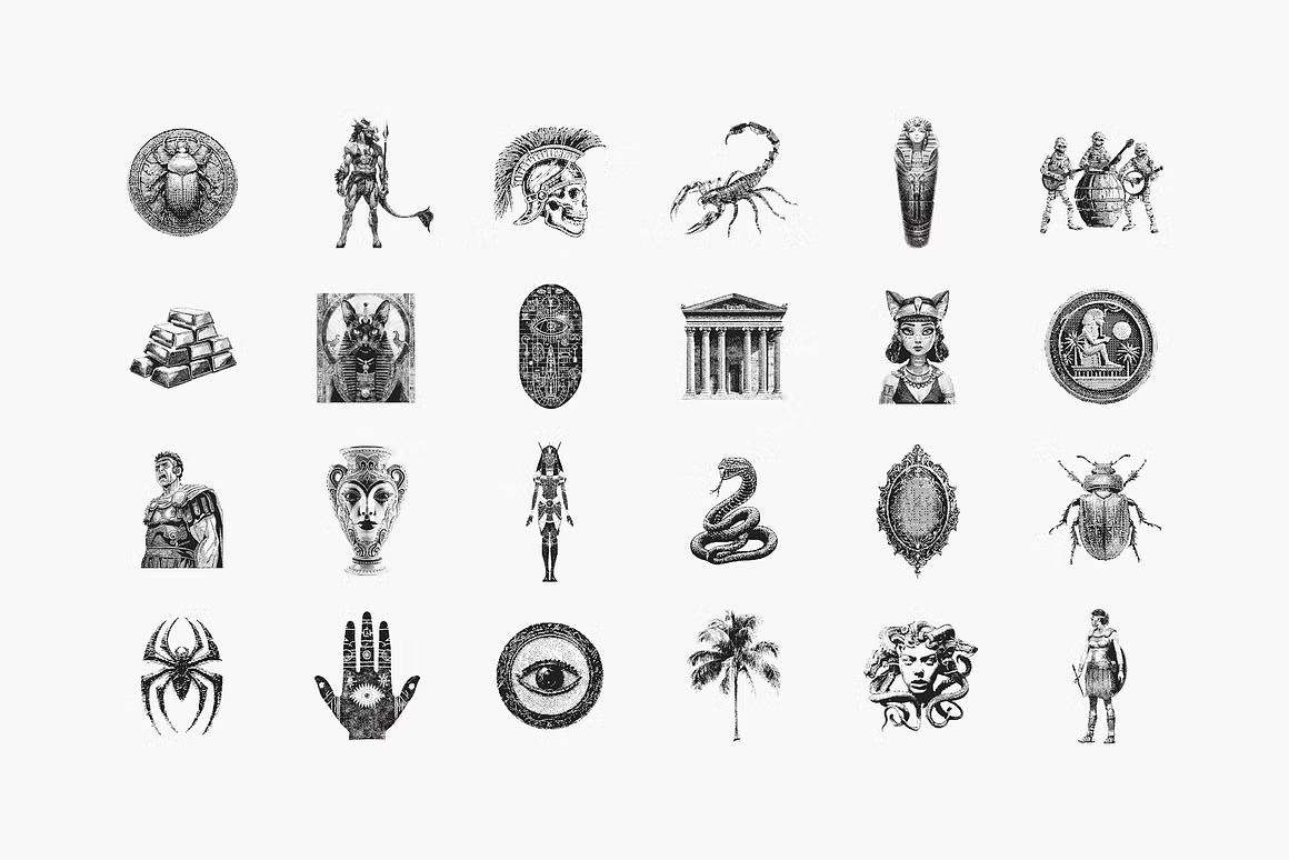 144款新潮复古像素马赛克低保真抽象艺术插画矢量图案AI/PS/PNG格式素材 Dithering Bitmap Vector Shapes Collection 图片素材 sucaiwan.com