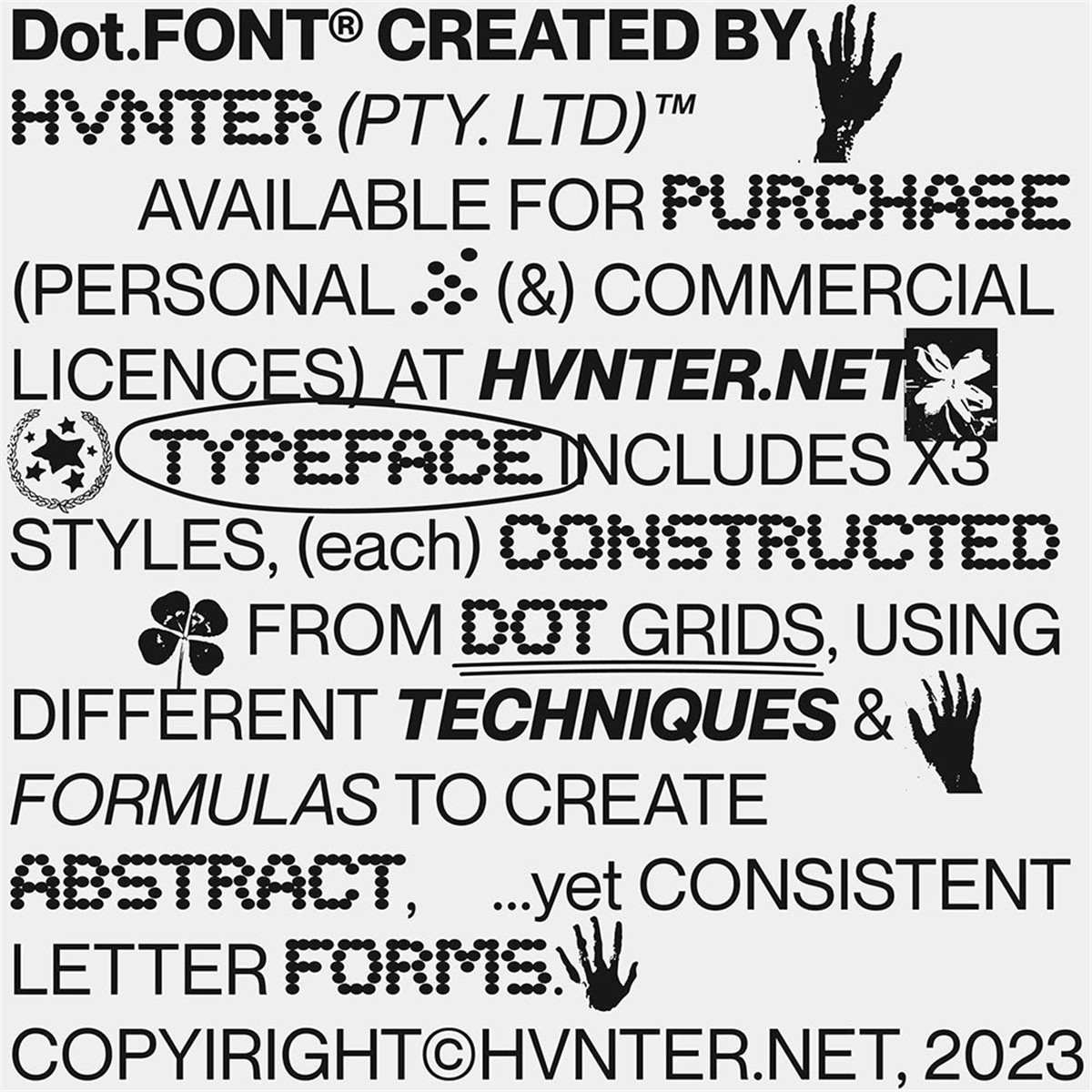 英文字体：大胆怀旧Y2K氛围美感抽象斑点波点点状艺术感虚线字体 Hvnter Dot.Font , sucaiwan.com