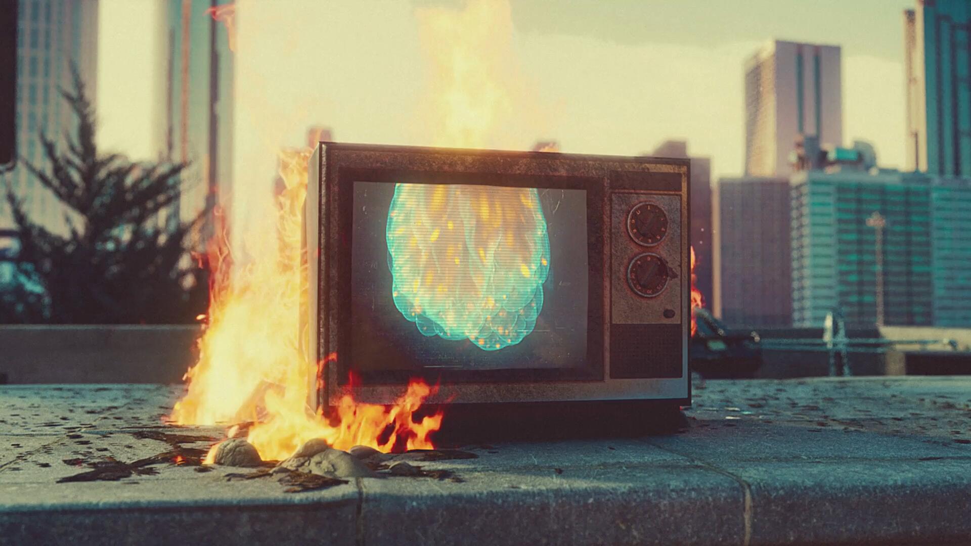 FCPX插件：热门复古嘻哈做旧TV电视着火3D实物场景VHS故障风格开场片头模板 , sucaiwan.com