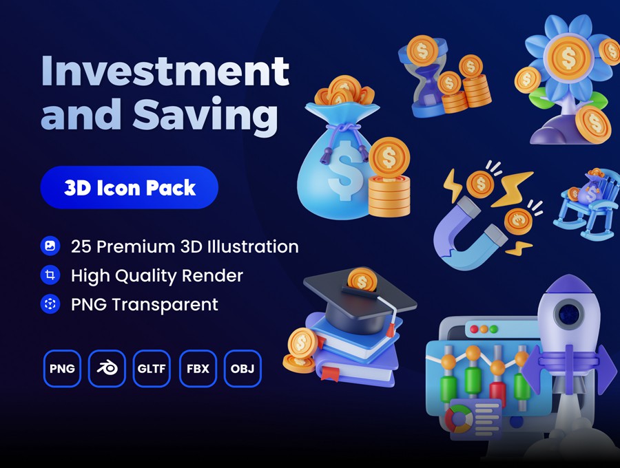 25款优质金融投资理财3D插图图标Icons设计Blender/OBJ/FBX/PNG格式素材 Investment and Saving 3D Asset 图标素材 第1张-素材湾丨精选海外优质设计素材资源 25款优质金融投资理财3D插图图标Icons设计Blender/OBJ/FBX/PNG格式素材 Investment and Saving 3D Asset 图标素材 sucaiwan.com