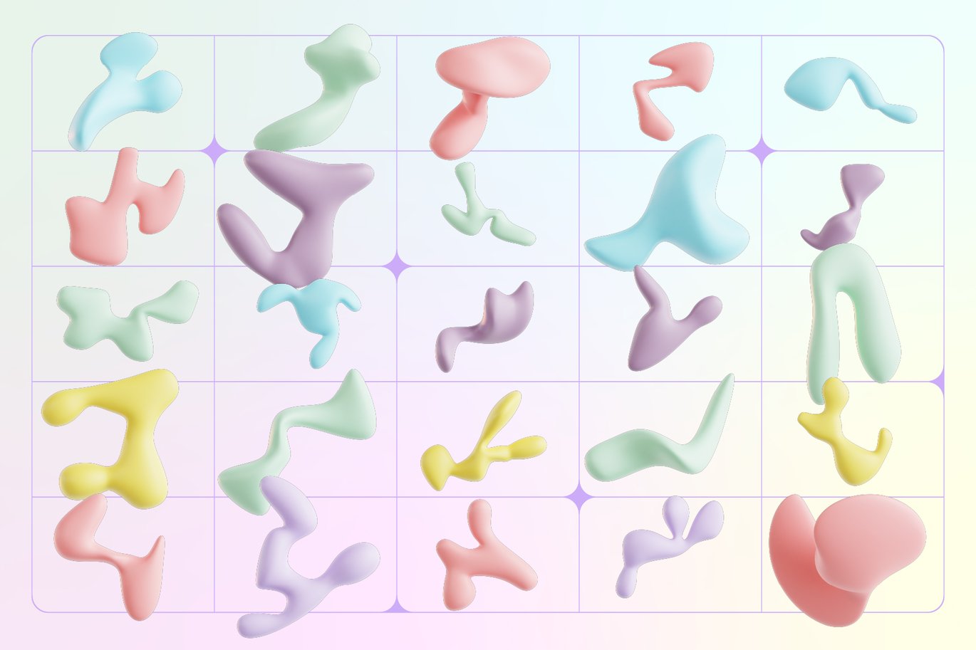 120款创意3D三维多彩流体抽象艺术图形设计素材OBJ/FBX/PNG格式 Pastel Fluid Shapes 3D Icon Set 图片素材 sucaiwan.com