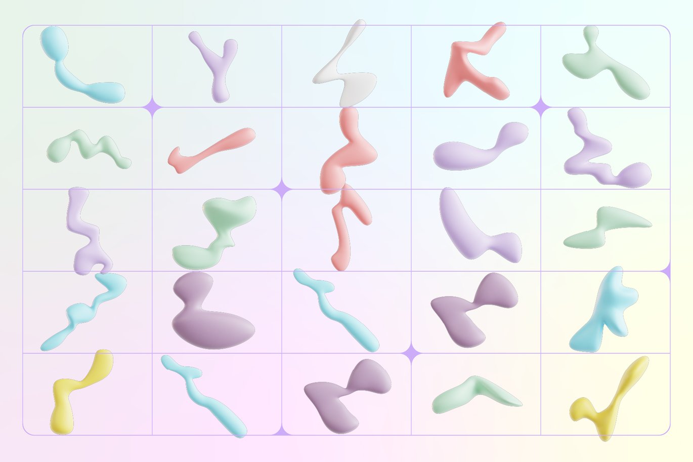 120款创意3D三维多彩流体抽象艺术图形设计素材OBJ/FBX/PNG格式 Pastel Fluid Shapes 3D Icon Set 图片素材 sucaiwan.com