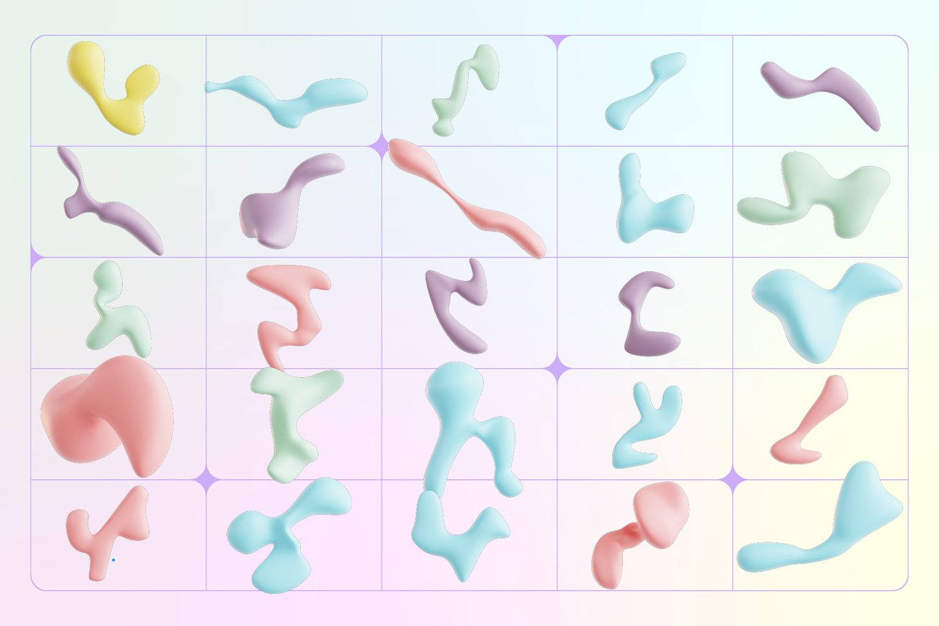 120款创意3D三维多彩流体抽象艺术图形设计素材OBJ/FBX/PNG格式 Pastel Fluid Shapes 3D Icon Set 图片素材 sucaiwan.com