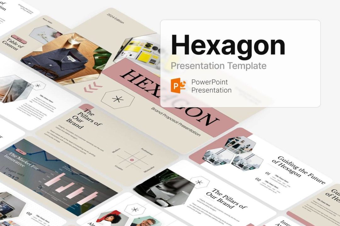 现代简约品牌营销策划提案简报设计ppt模版 Hexagon Brand Proposal Template 幻灯图表 sucaiwan.com