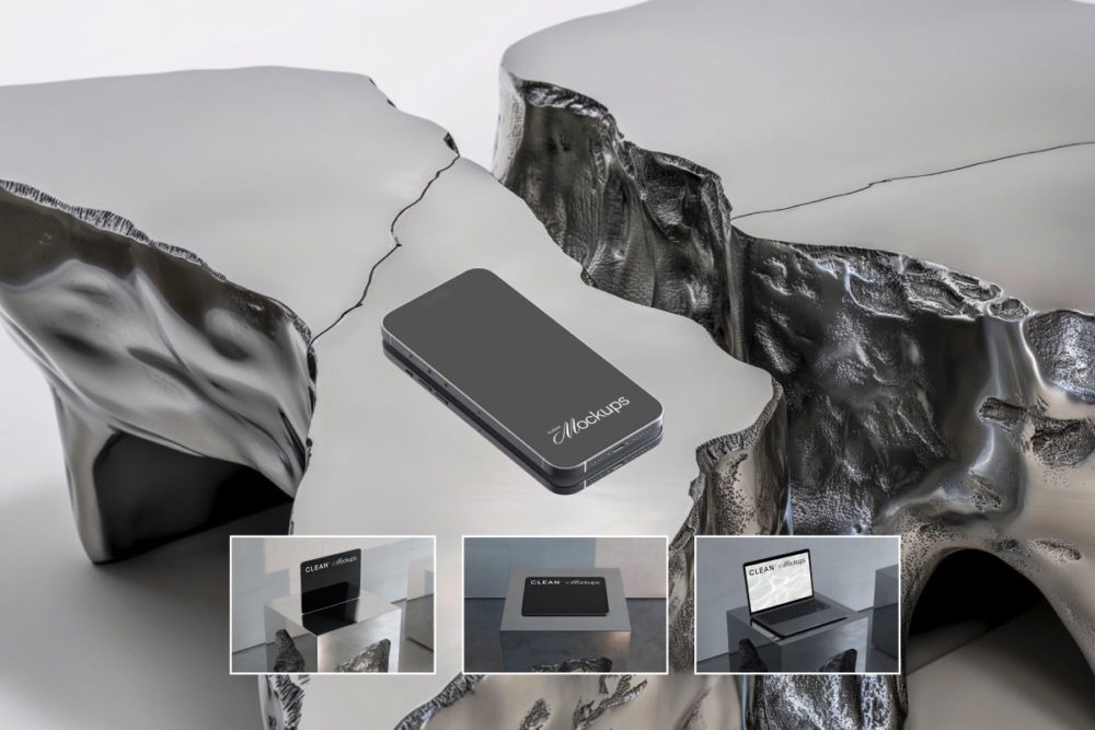 高级工业风iPhone手机iPad平板MacBook电脑演示效果图Ps贴图样机模板 Metal Cube Pack 样机素材 sucaiwan.com