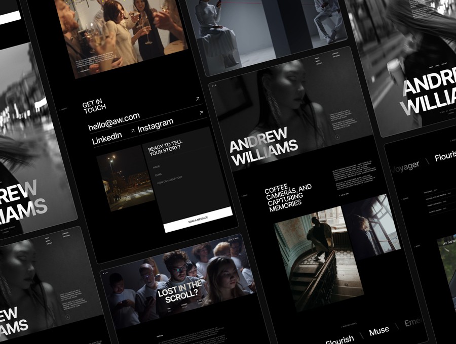 创意黑化风摄影设计作品集展示网站web ui界面设计figma模板素材 Andrew Williams — Videogrpher Portfolio APP UI sucaiwan.com