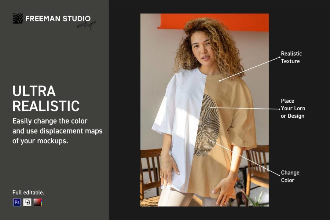 19款时尚光影室内拍摄女士半袖衫T恤LOGO印花图案设计效果图PS展示贴图样机模板合集素材 T-Shirt Mock-Up Set 样机素材 sucaiwan.com