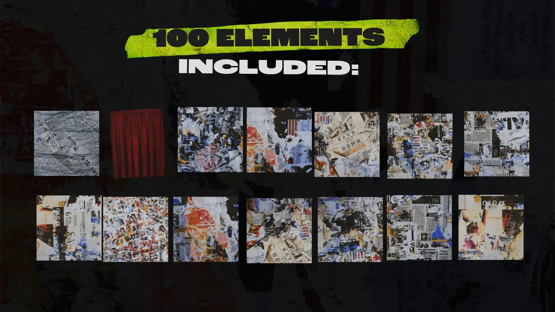 AE模板：100个创意复古剪纸拼贴艺术剪纸做旧动画人物植物交通场景竖屏模板效果包 Mixed Posters and 100 Collage Elements 影视音频 sucaiwan.com