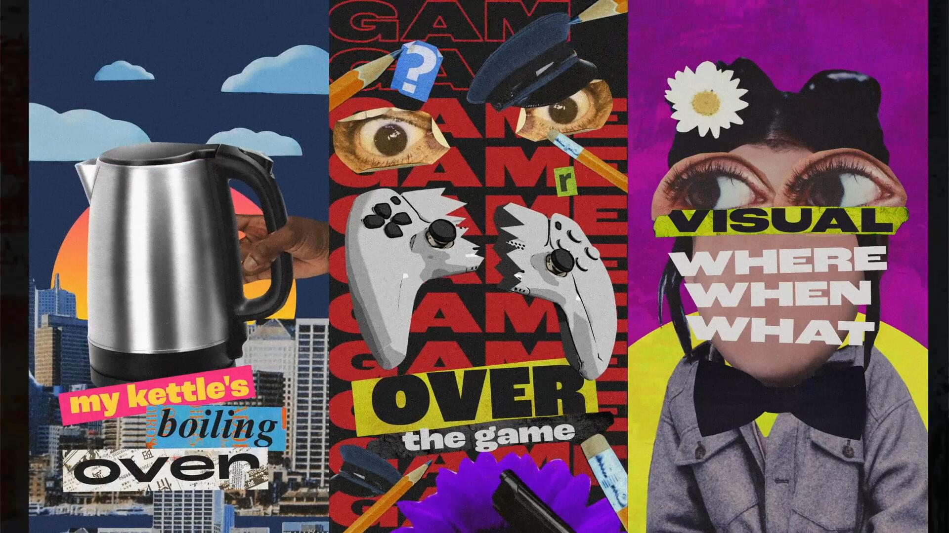 AE模板：100个创意复古剪纸拼贴艺术剪纸做旧动画人物植物交通场景竖屏模板效果包 Mixed Posters and 100 Collage Elements 影视音频 sucaiwan.com