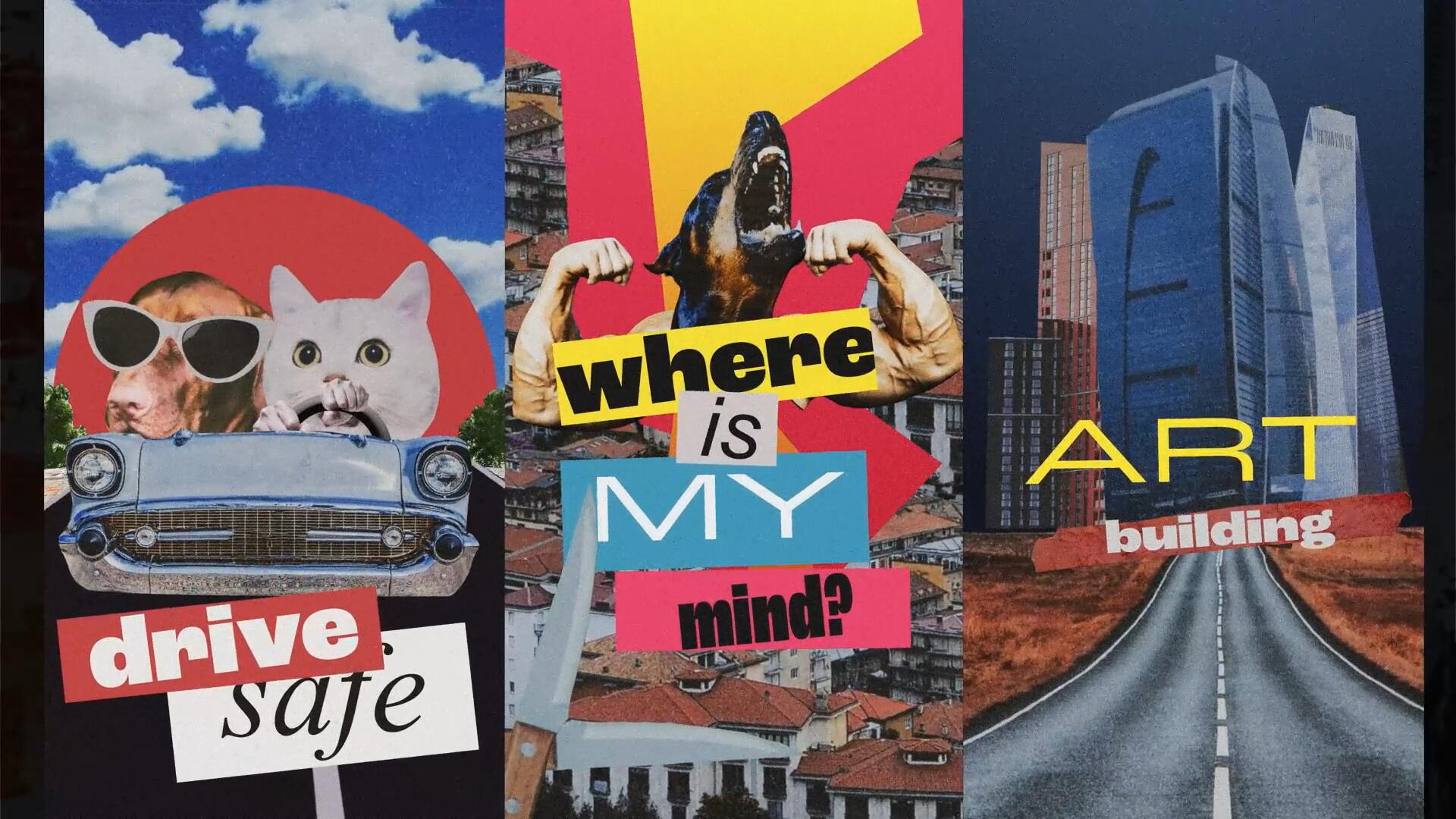 AE模板：100个创意复古剪纸拼贴艺术剪纸做旧动画人物植物交通场景竖屏模板效果包 Mixed Posters and 100 Collage Elements 影视音频 sucaiwan.com