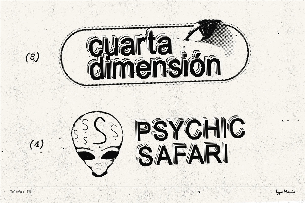 英文字体:复古数字化像素故障抖动科技仿旧ASCII标题排版无衬线趣味装饰字体 Telefax TM – Eroded Fax Typeface 设计素材 第3张-素材湾丨精选海外优质设计素材资源 英文字体:复古数字化像素故障抖动科技仿旧ASCII标题排版无衬线趣味装饰字体 Telefax TM – Eroded Fax Typeface 设计素材 sucaiwan.com