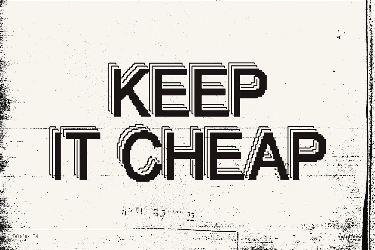 英文字体:复古数字化像素故障抖动科技仿旧ASCII标题排版无衬线趣味装饰字体 Telefax TM – Eroded Fax Typeface 设计素材 第7张-素材湾丨精选海外优质设计素材资源 英文字体:复古数字化像素故障抖动科技仿旧ASCII标题排版无衬线趣味装饰字体 Telefax TM – Eroded Fax Typeface 设计素材 sucaiwan.com