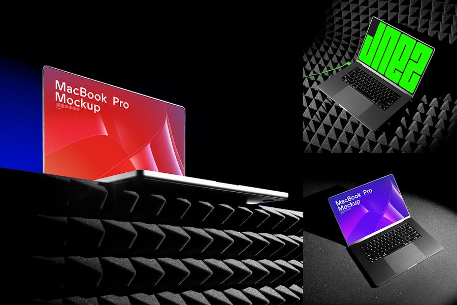 3款暗黑风格网站界面设计作品集展示效果图苹果MacBook Pro笔记本电脑贴图PSD样机模板 MacBook Pro Mockups / SGNL Series 样机素材 sucaiwan.com