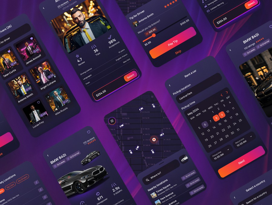 200屏双配色共享汽车租赁出租车预订APP应用程序用户界面设计Figma模板 Elite – Taxi and Car Rental Mobile App APP UI 第5张-素材湾丨精选海外优质设计素材资源 200屏双配色共享汽车租赁出租车预订APP应用程序用户界面设计Figma模板 Elite – Taxi and Car Rental Mobile App APP UI sucaiwan.com