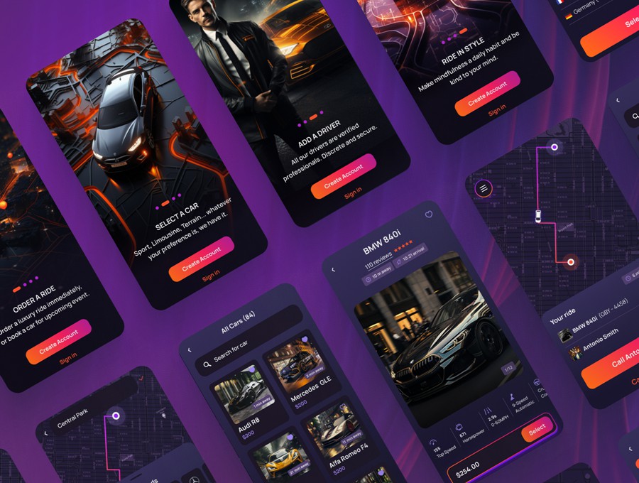 200屏双配色共享汽车租赁出租车预订APP应用程序用户界面设计Figma模板 Elite – Taxi and Car Rental Mobile App APP UI 第4张-素材湾丨精选海外优质设计素材资源 200屏双配色共享汽车租赁出租车预订APP应用程序用户界面设计Figma模板 Elite – Taxi and Car Rental Mobile App APP UI sucaiwan.com