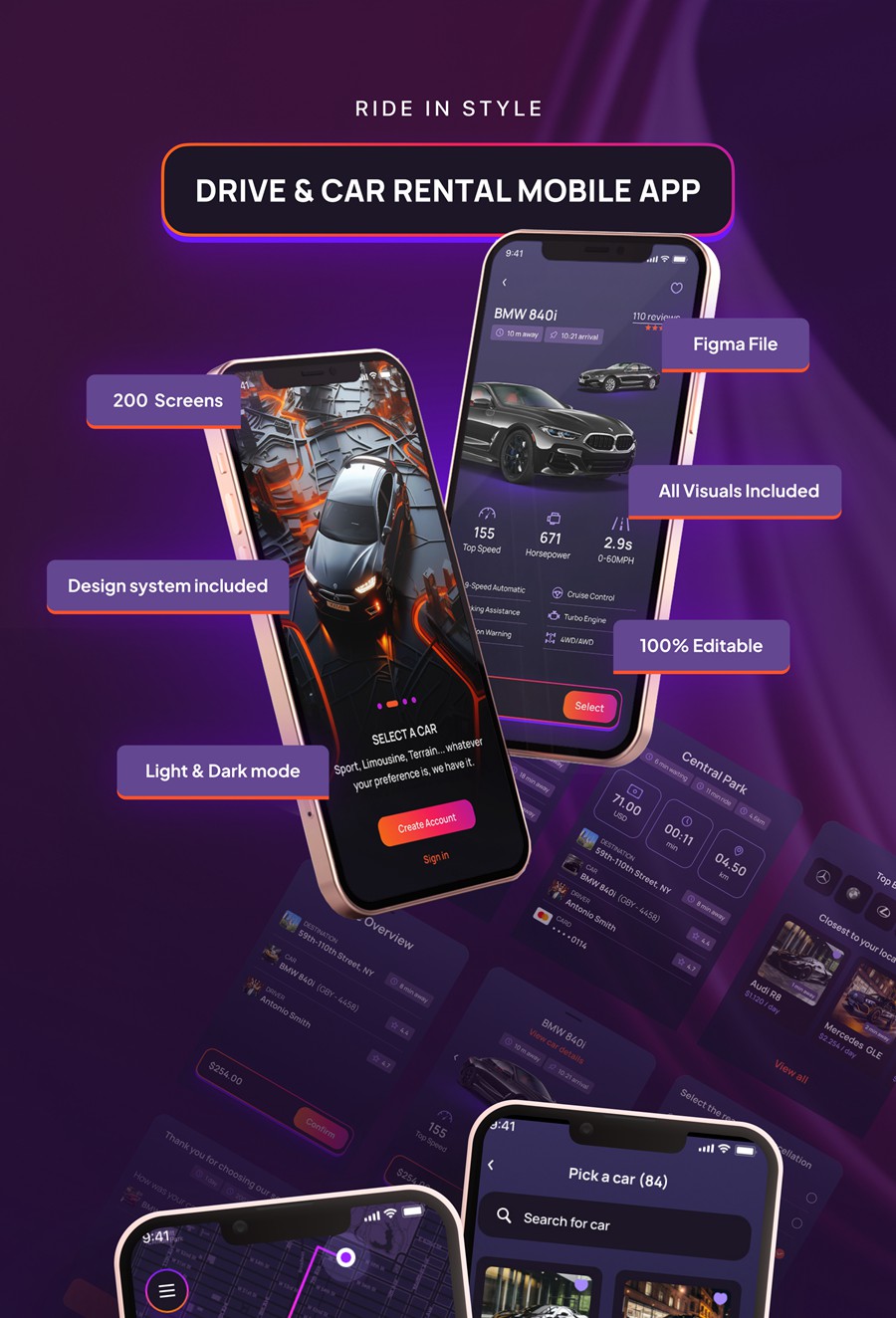 200屏双配色共享汽车租赁出租车预订APP应用程序用户界面设计Figma模板 Elite – Taxi and Car Rental Mobile App APP UI 第10张-素材湾丨精选海外优质设计素材资源 200屏双配色共享汽车租赁出租车预订APP应用程序用户界面设计Figma模板 Elite – Taxi and Car Rental Mobile App APP UI sucaiwan.com