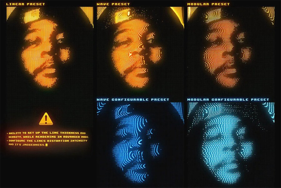 赛博朋克梦幻CRT未来数字科技像素半调扭曲线条失真PS特效动作设计套装 Circuit Bent Machine – PS Action 插件预设 第6张-素材湾丨精选海外优质设计素材资源 赛博朋克梦幻CRT未来数字科技像素半调扭曲线条失真PS特效动作设计套装 Circuit Bent Machine – PS Action 插件预设 sucaiwan.com