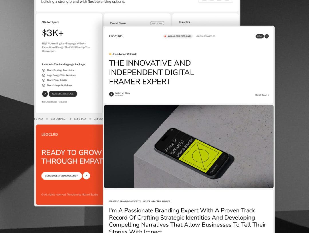 创意极简自由职业设计作品集网站web ui界面设计framer模板素材 Leonor Personal Framer Template APP UI 第4张-素材湾丨精选海外优质设计素材资源 创意极简自由职业设计作品集网站web ui界面设计framer模板素材 Leonor Personal Framer Template APP UI sucaiwan.com