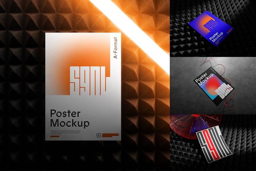 5款暗黑风格霓虹效果宣传单页海报招贴设计展示效果图PS贴图样机模板 Poster Mockups / SGNL Series 样机素材 第1张-素材湾丨精选海外优质设计素材资源 5款暗黑风格霓虹效果宣传单页海报招贴设计展示效果图PS贴图样机模板 Poster Mockups / SGNL Series 样机素材 sucaiwan.com